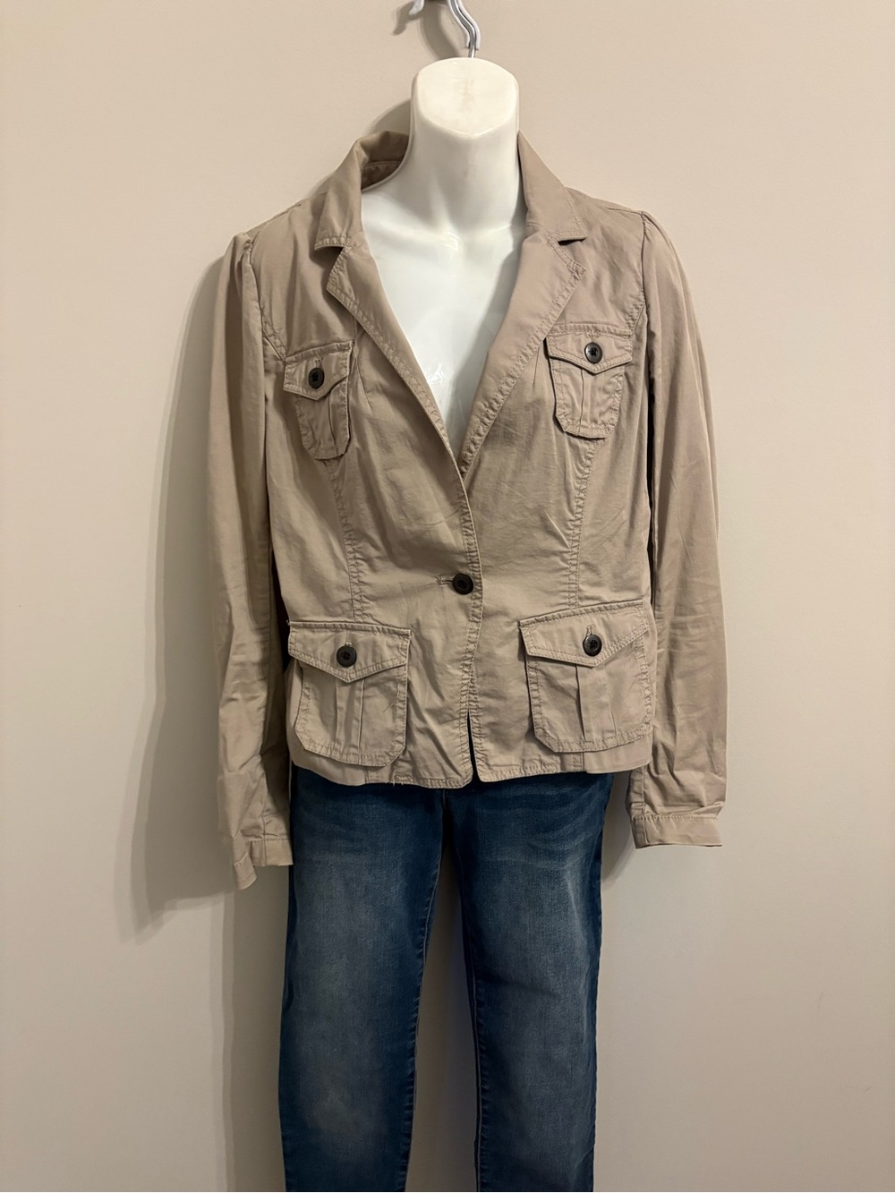 LOFT Taupe Utility-Style Cotton Blend Blazer